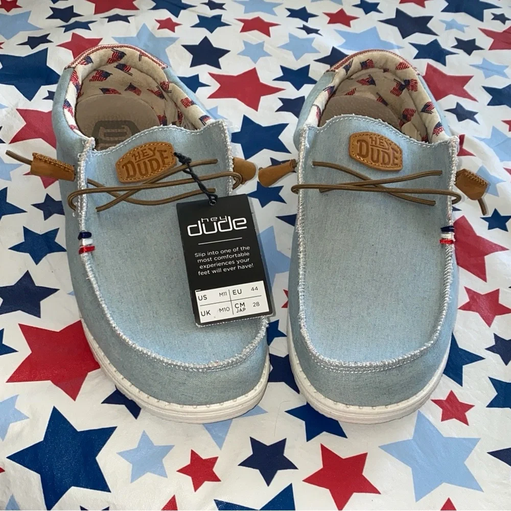 Hey Dude Mens Light Blue Loafers American Flag - Picture 1 of 4